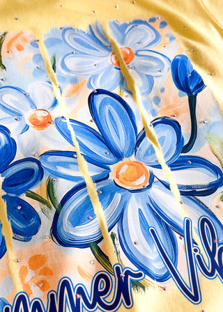 Close up of Summer Vibes rhinestone graphic tee