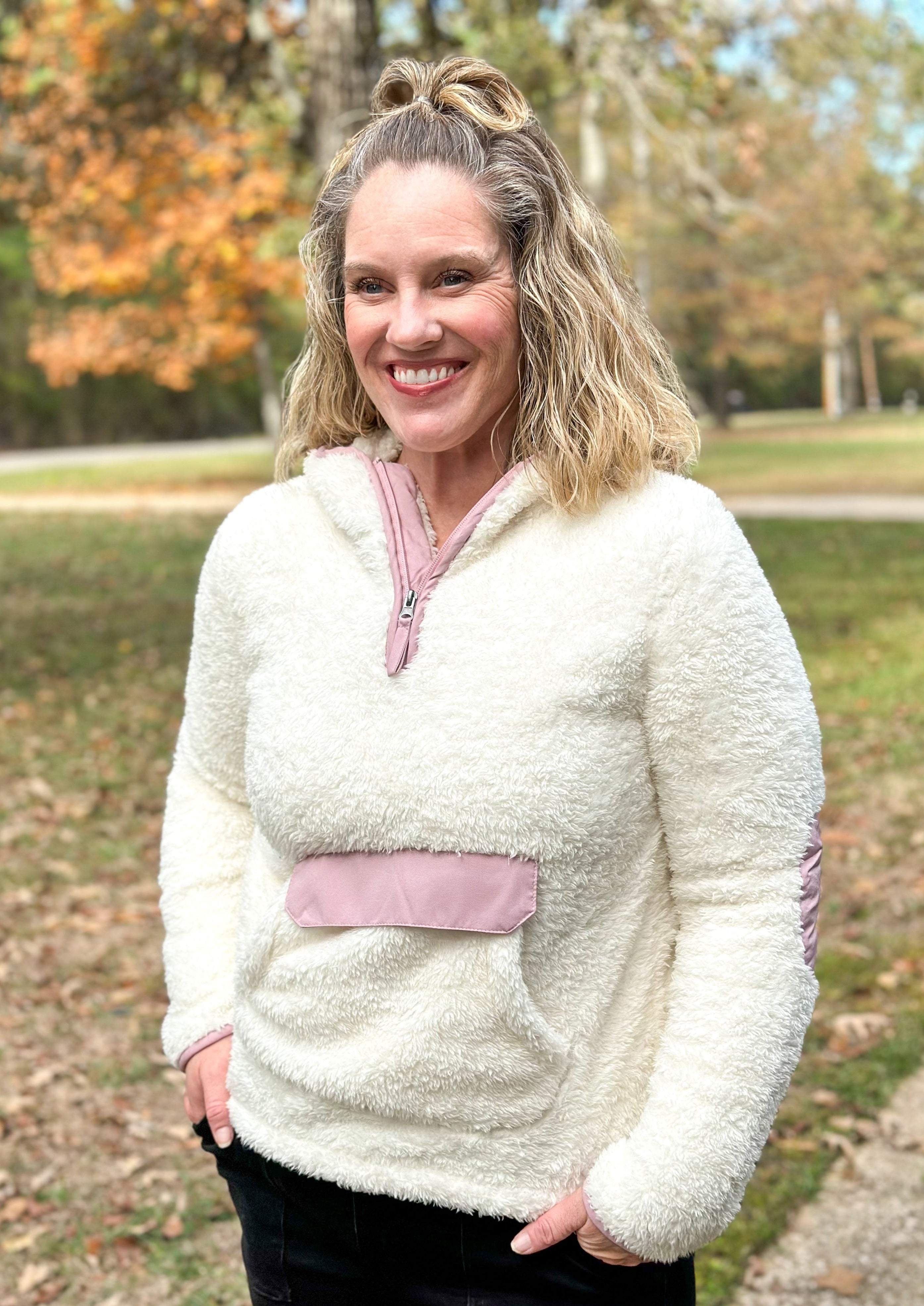 Solid Fleece Half Zip Hoodie