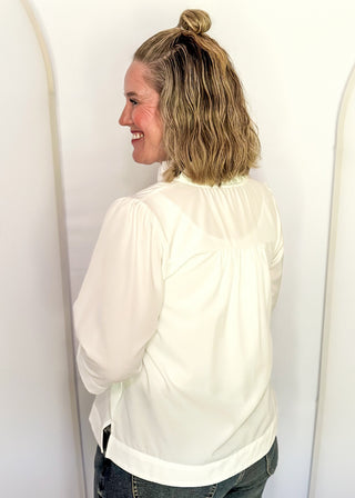 Women's ruffle collar blouse with 3/4 sleeve- in off white