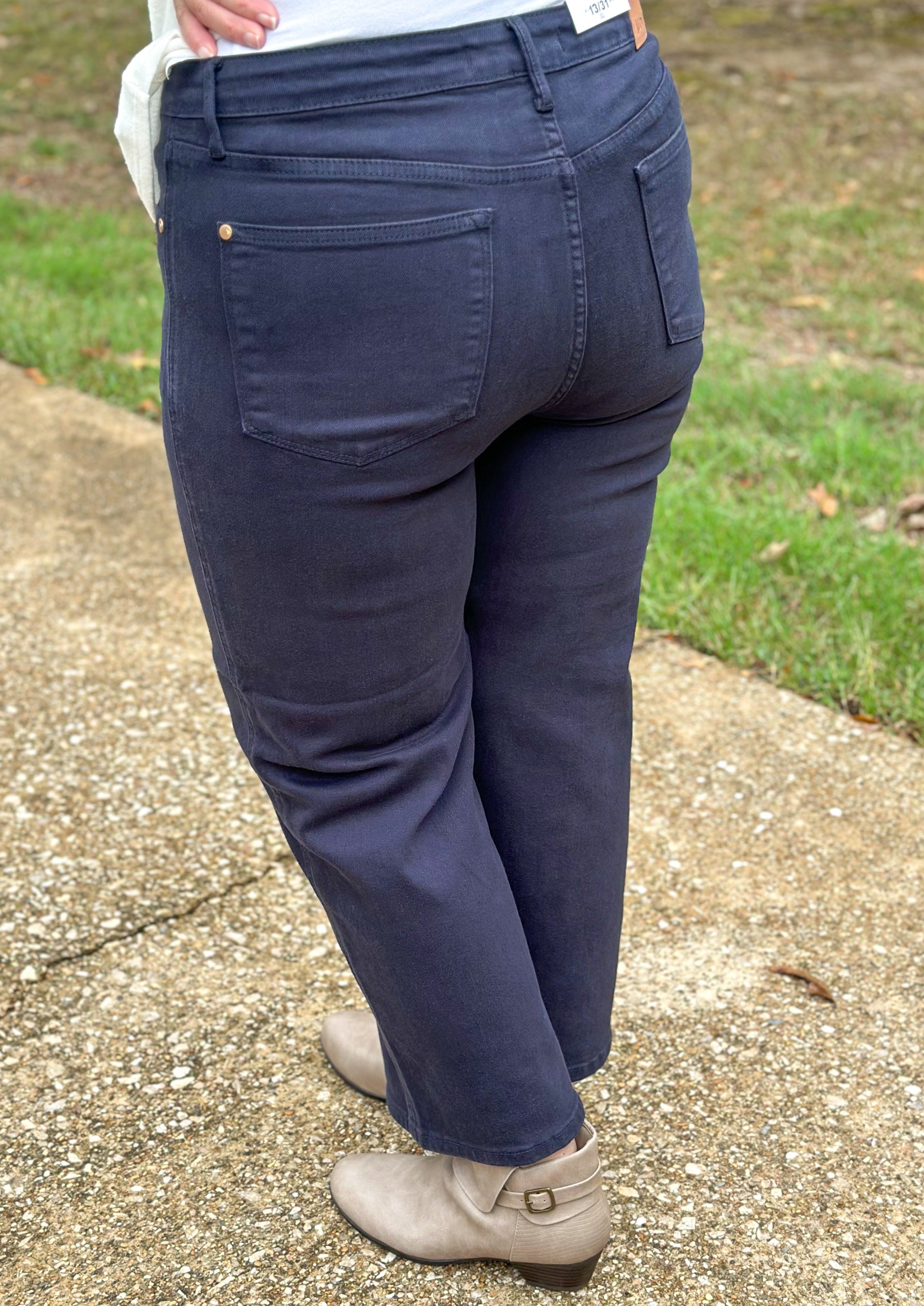 Judy Blue Tummy Control Wide Leg Crop Jeans - Navy