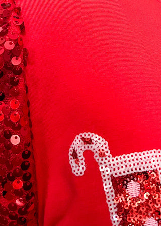 close up of red sequin fabric
