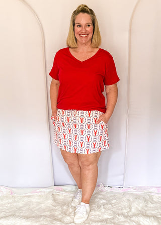 Pink and white stripe skort with lobster print and built in shorts