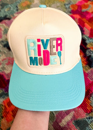 River Mode embroidered Patch hat with aqua blue bill