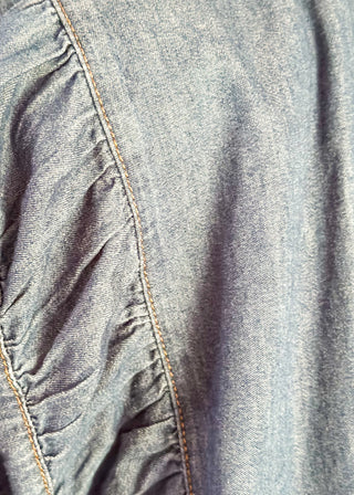 Denim Collared zip up jacket with ruched detail