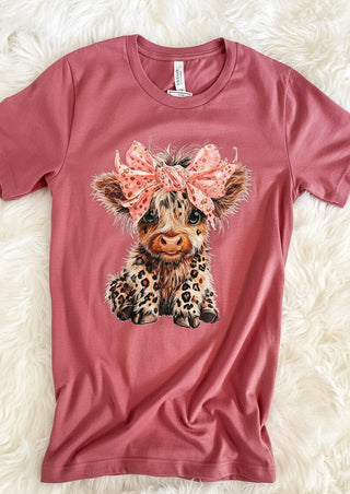 Rose tshirt with cutie cow graphic and rhinestone accents