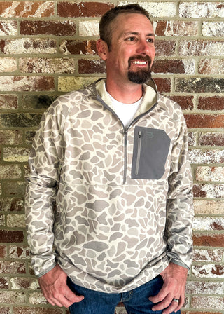 Man modeling Burlebo Blaze Tech Quarter zip