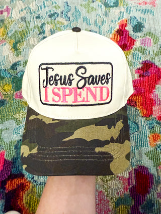 Jesus Saves I Spend Baseball Hat - Camo Bill
