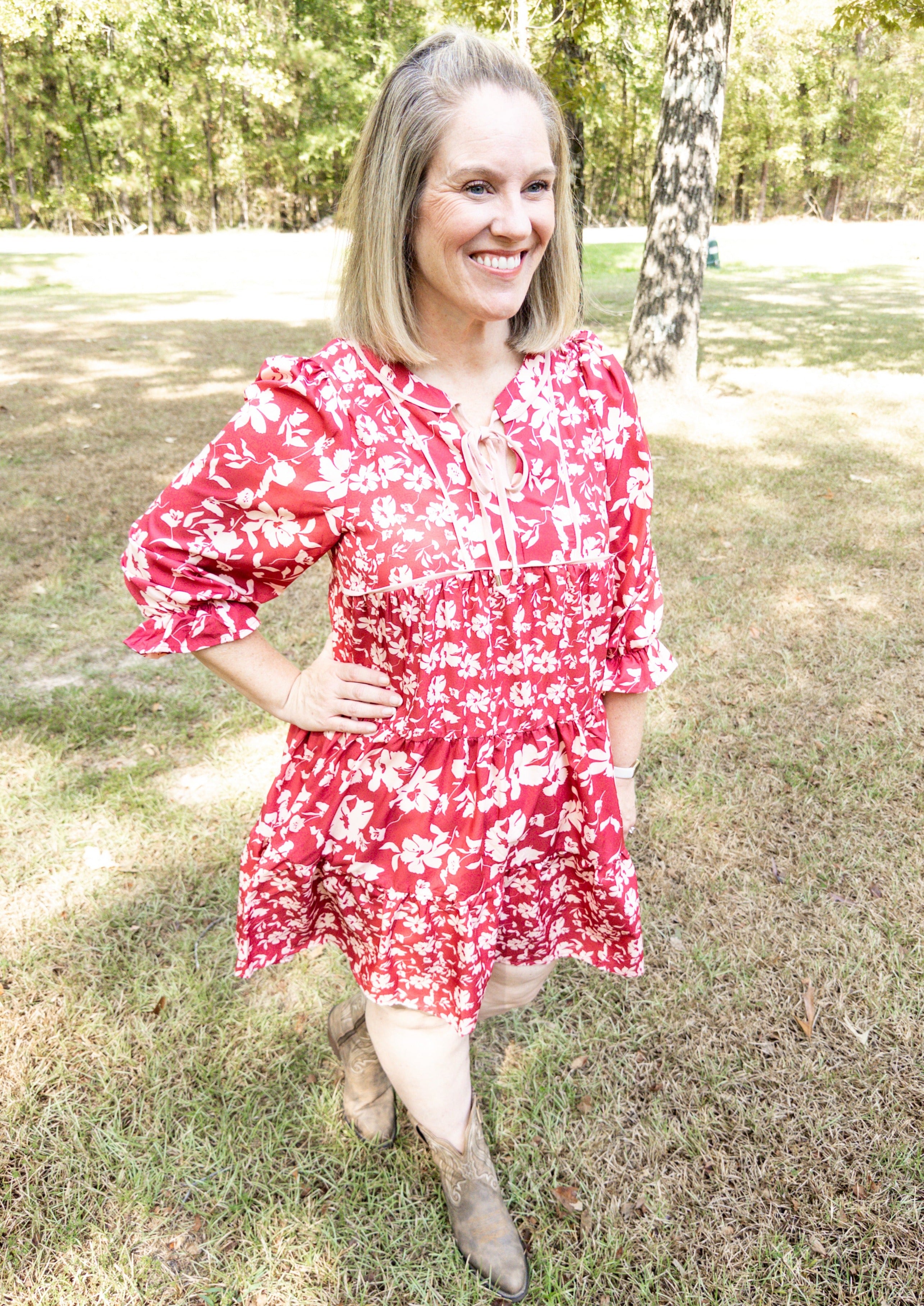 Mixed Floral Dress - Berry