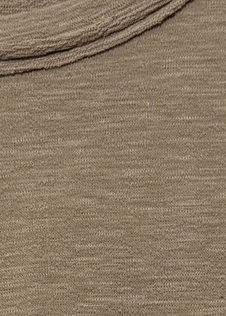 light brown two-piece lounge set with relaxed short sleeve top and wide-leg pants