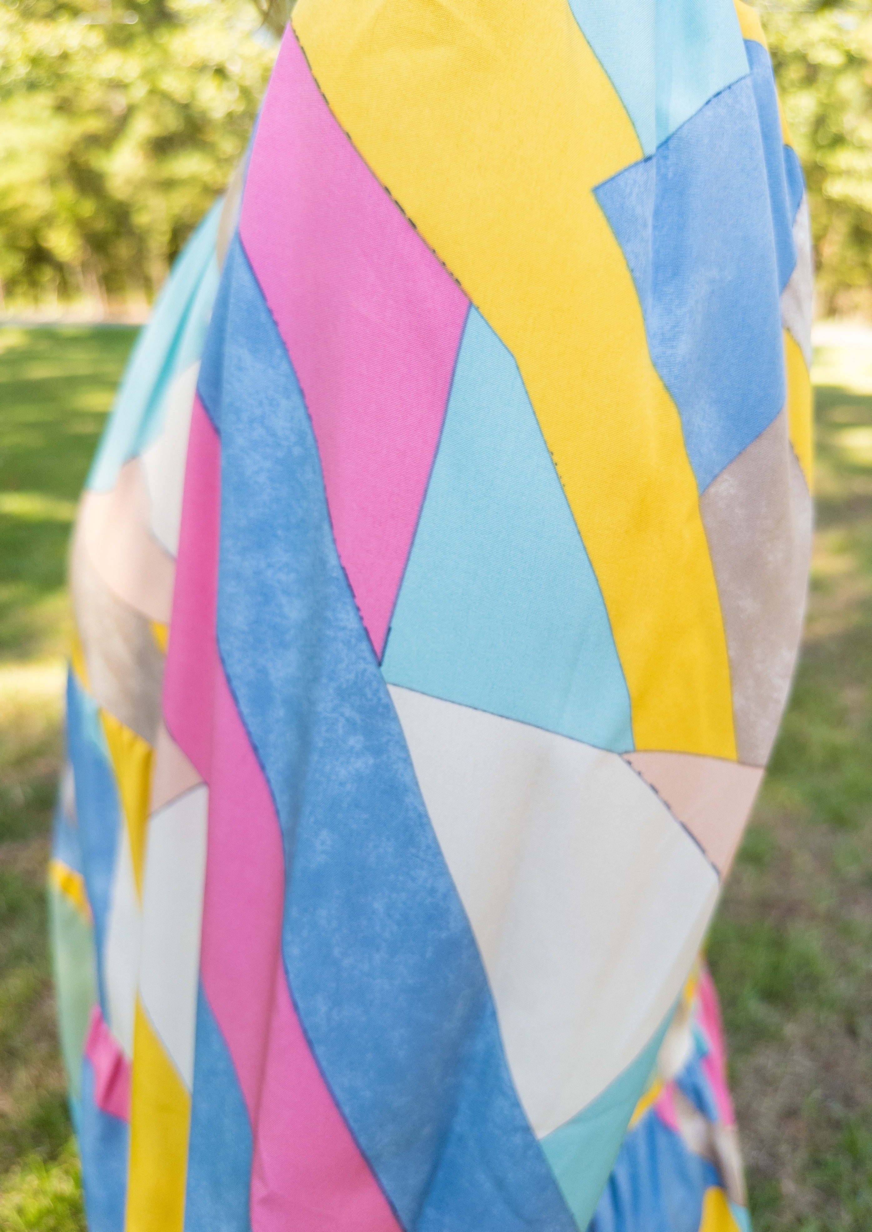 Multicolor Collared Geometric Long Sleeve Dress