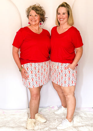 Pink and white stripe skort with lobster print and built in shorts