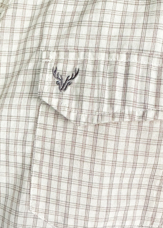 mens plaid button up long sleeve shirt - off white with collar