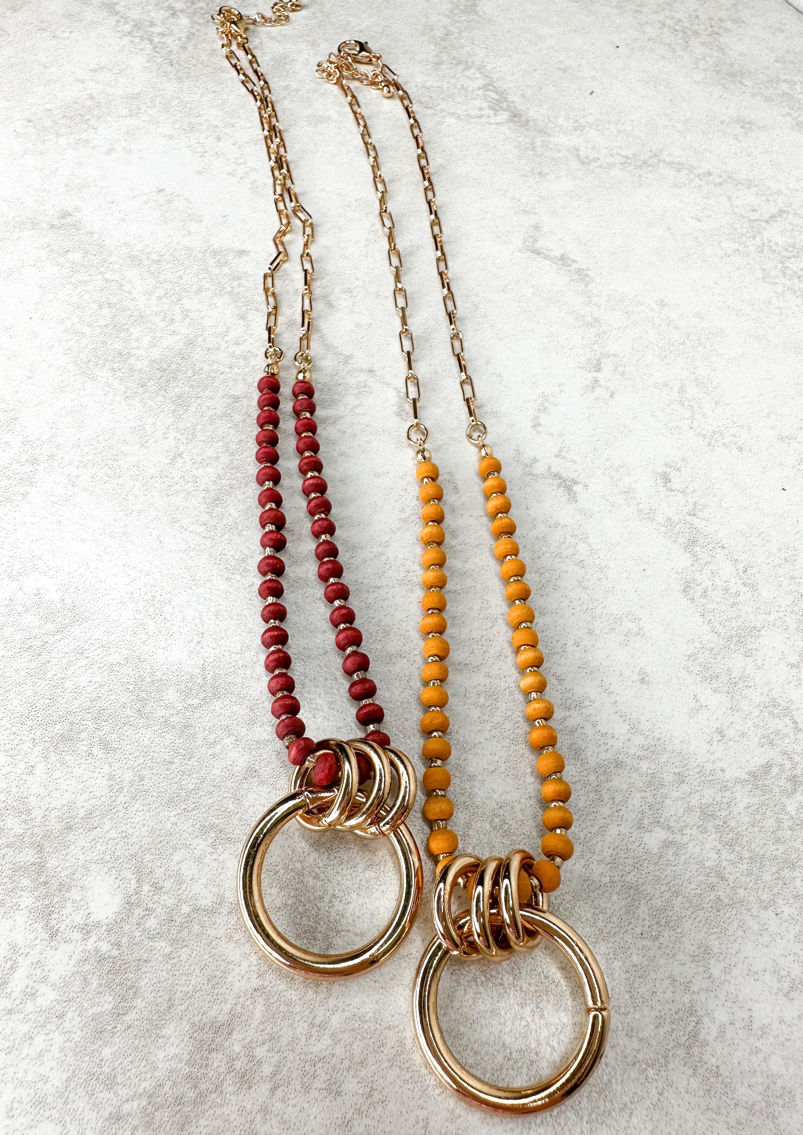 Beaded Necklace w/Gold Rings