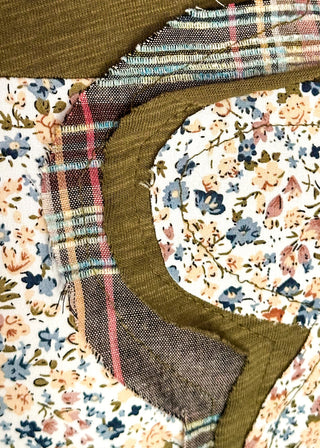 close up of patchwork floral top