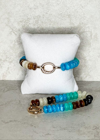 Browns and Blues Stretch Bracelet with Gold Clasp