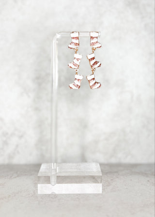 set of sparkly pink and white Christmas stockings post back earrings