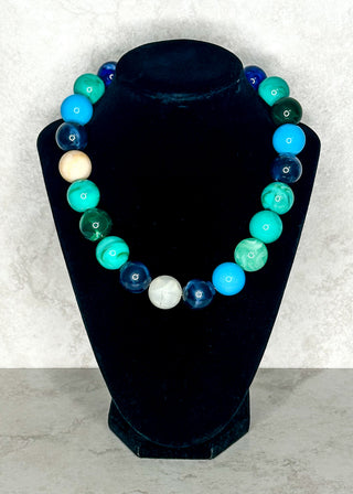 Multi Colored shades of blue large beaded necklace