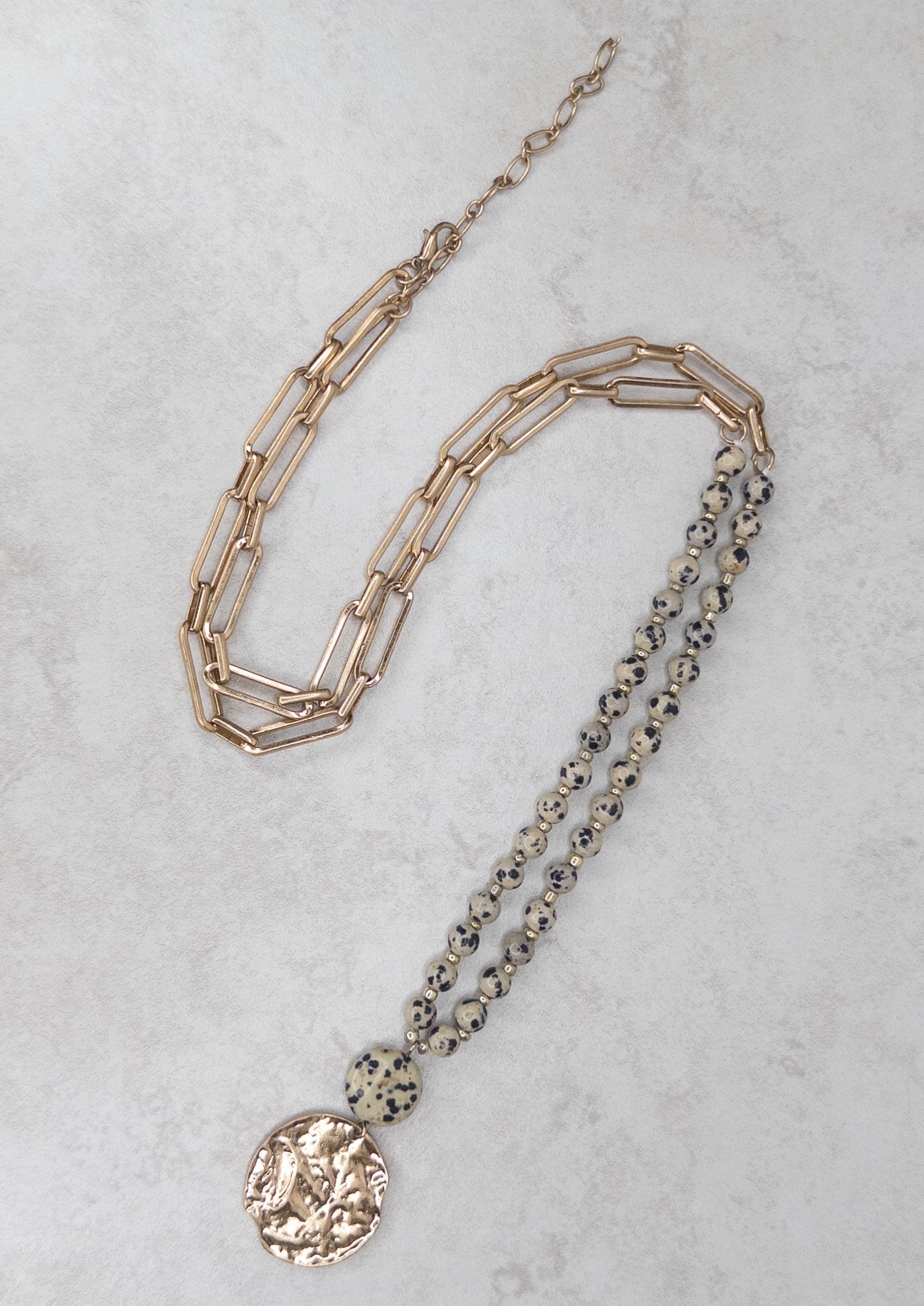 Spotted Bead Necklace w/Gold Chain