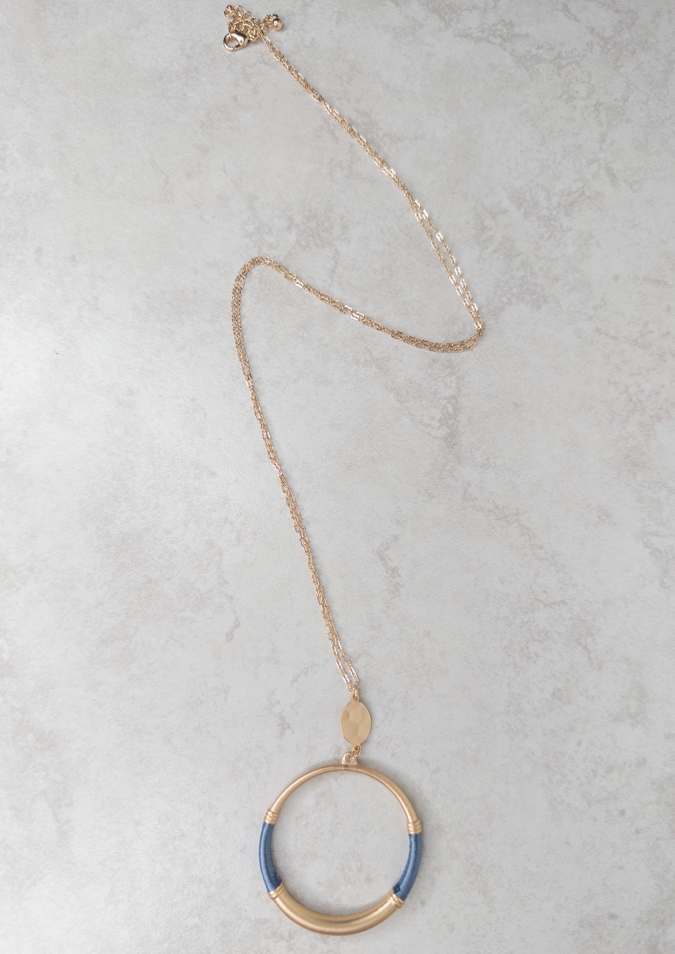 Gold and Dusty Blue Circle Necklace