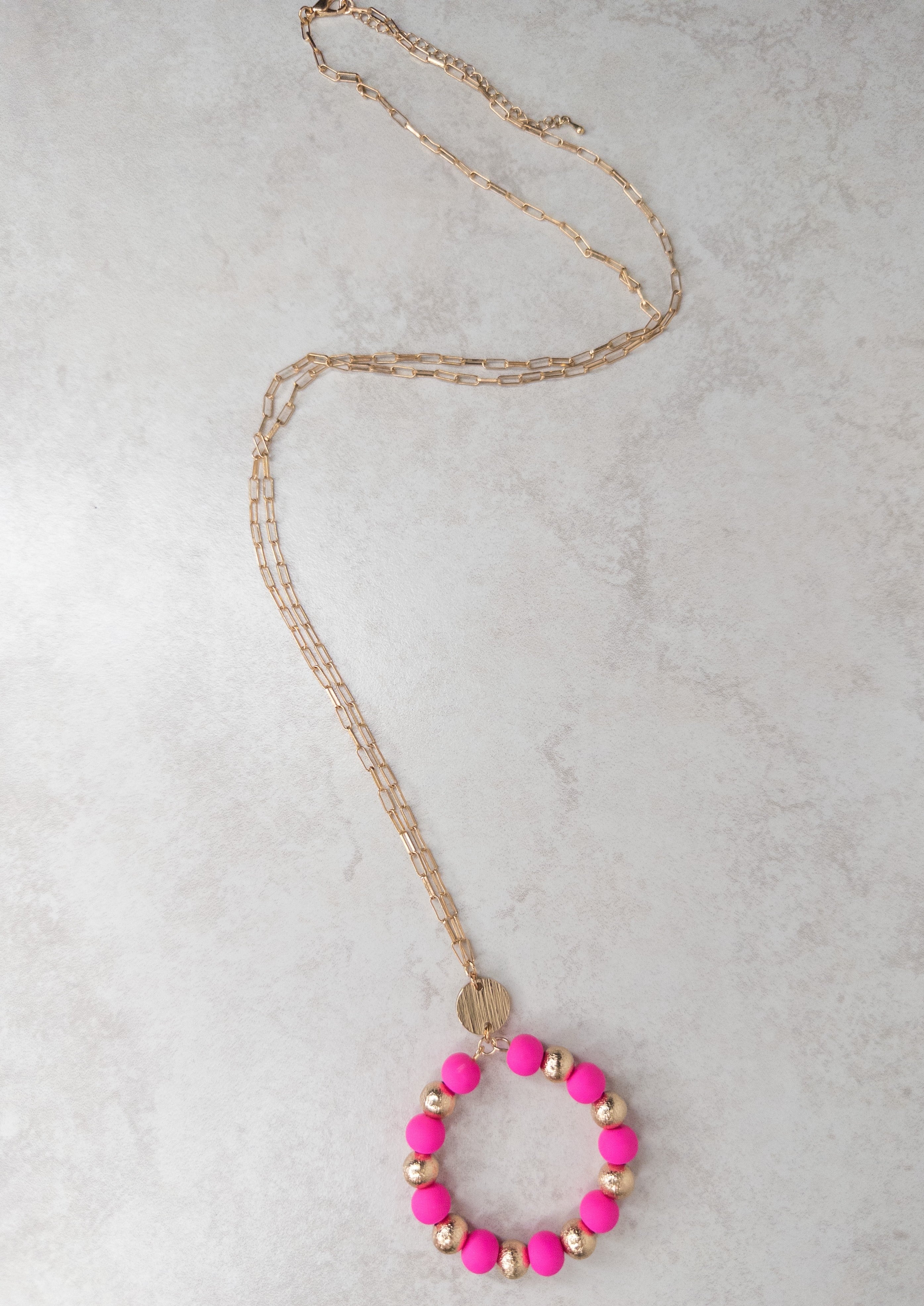 Pink and Gold Bead Pendant Necklace