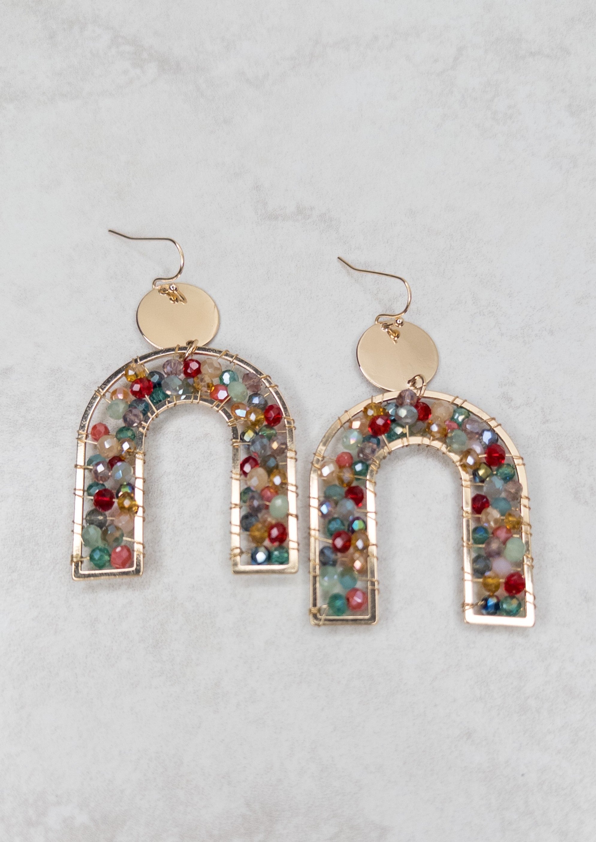 Multi Color Beads and Gold Rainbow Earrings