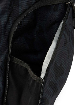 black camo cooler bag with front and side pockets - detachable strap and 2 handles 