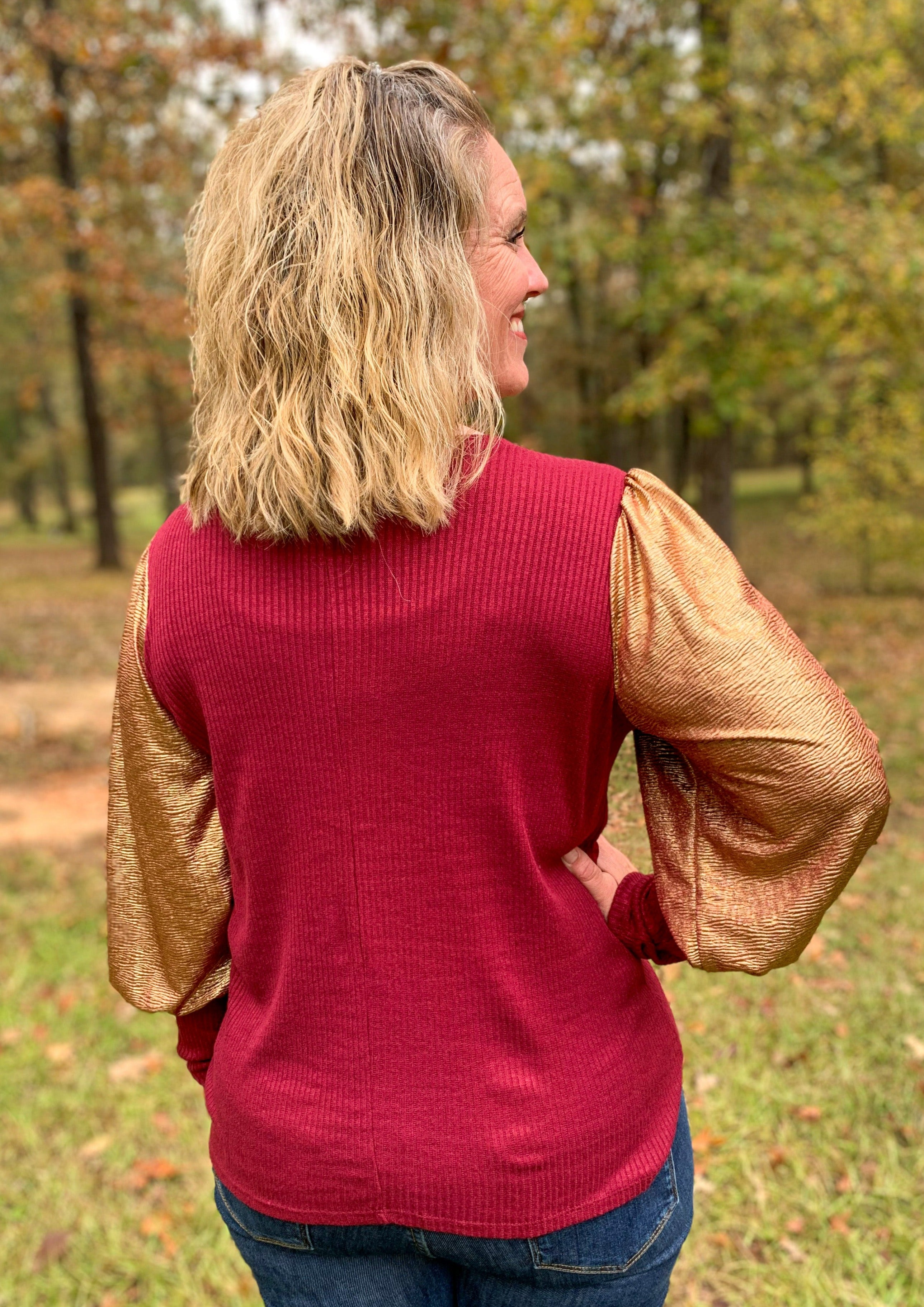 Burgundy and Gold Long Sleeve Top