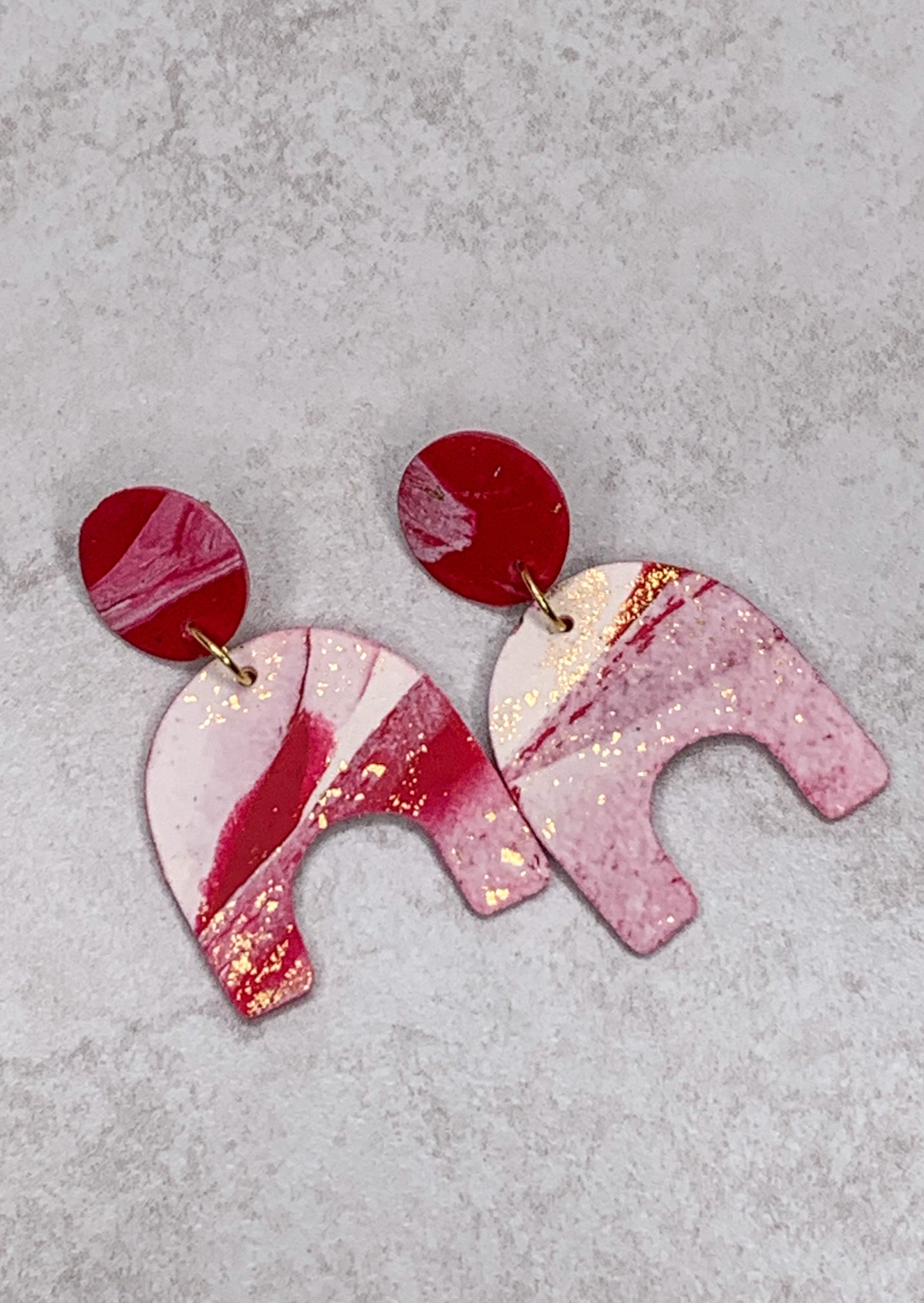 Light Pink and Gold Polymer Clay "U" Earrings