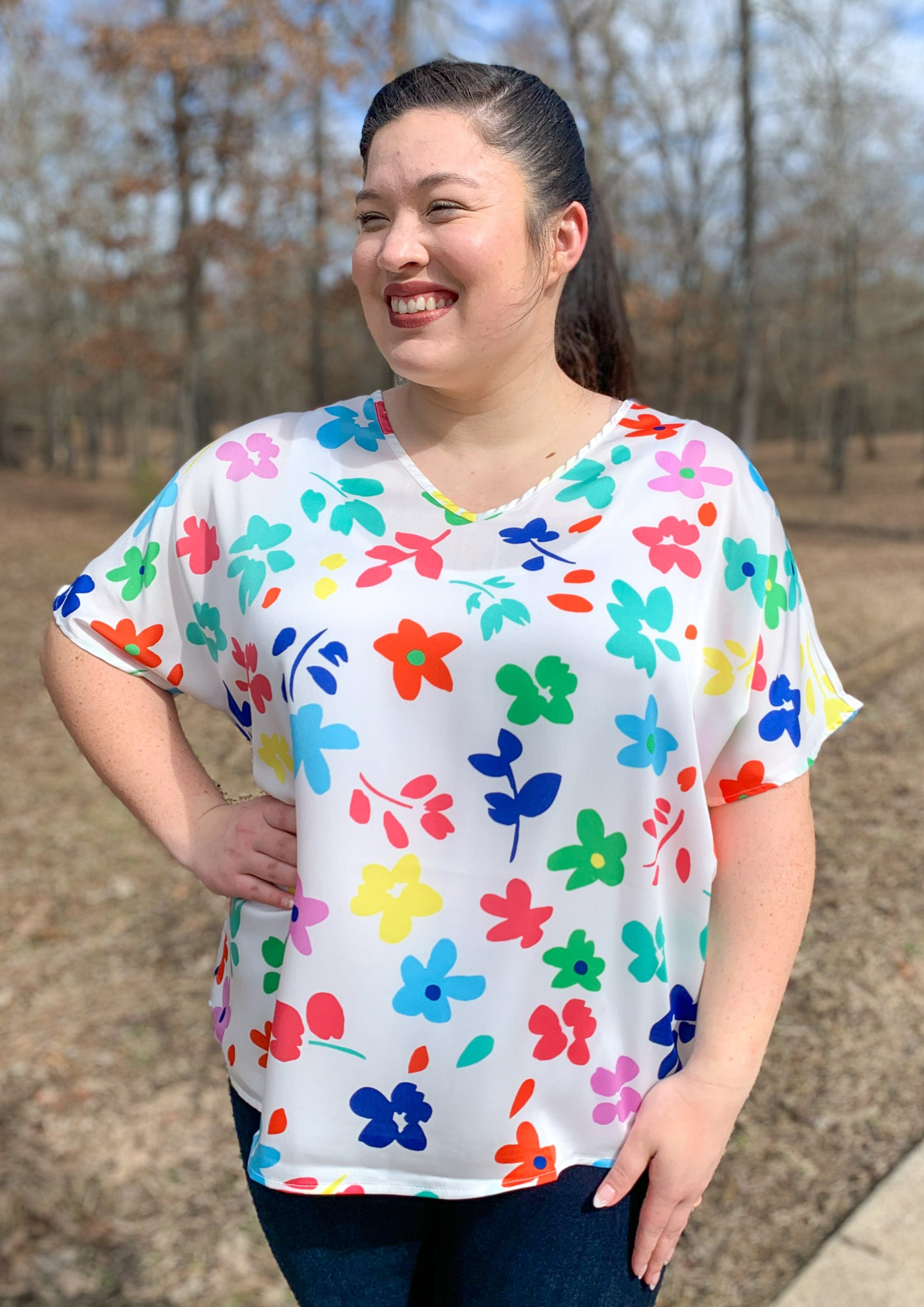 Bright Spring Floral Top - Off White