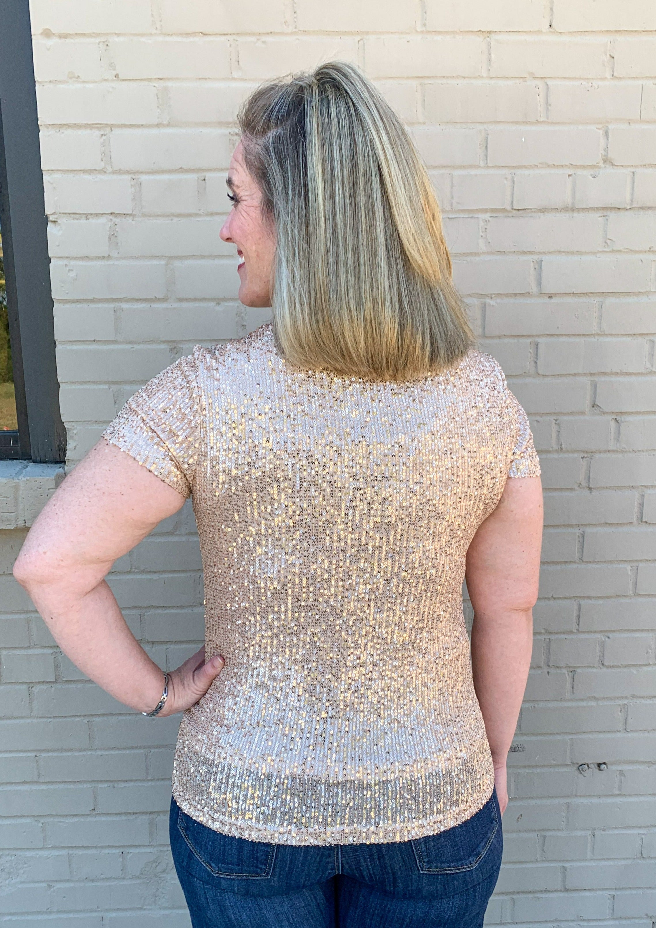 Rose Gold/Champagne Sequin Top
